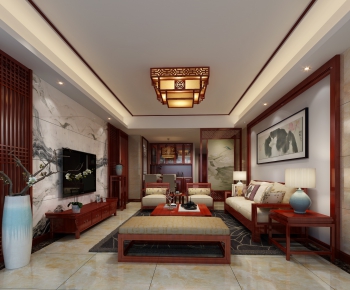 New Chinese Style A Living Room-ID:674860818