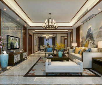 New Chinese Style A Living Room-ID:643670825
