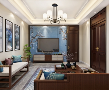 New Chinese Style A Living Room-ID:102914448