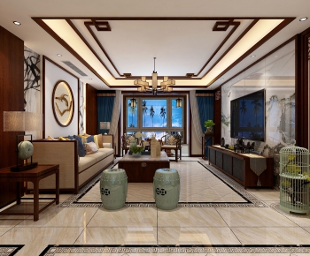 New Chinese Style A Living Room-ID:504875141