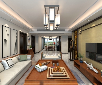 New Chinese Style A Living Room-ID:718197722