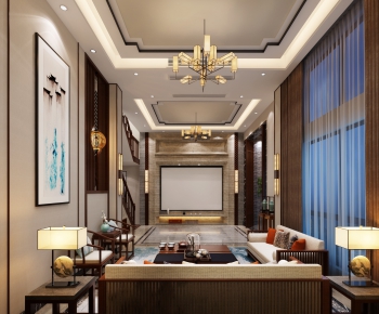 New Chinese Style A Living Room-ID:727353432