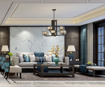 New Chinese Style A Living Room-ID:728372494