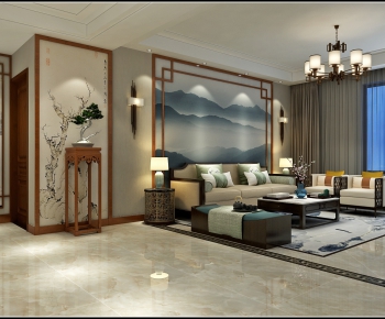 New Chinese Style A Living Room-ID:945341973