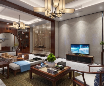 New Chinese Style A Living Room-ID:744269748