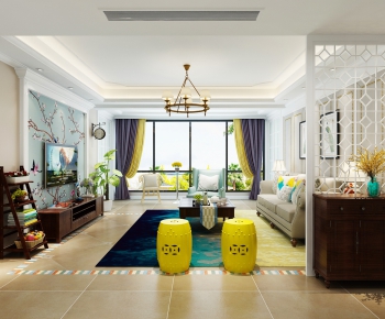 New Chinese Style A Living Room-ID:651943253