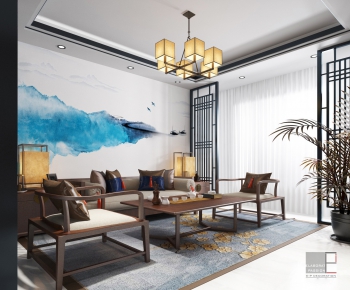New Chinese Style A Living Room-ID:973633262