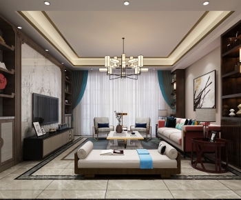 New Chinese Style A Living Room-ID:601971343