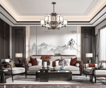 New Chinese Style A Living Room-ID:673719898