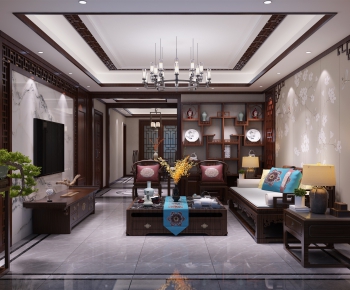 New Chinese Style A Living Room-ID:455367197