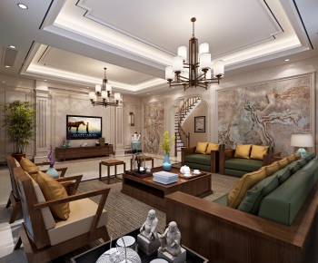 New Chinese Style A Living Room-ID:879125762