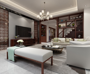 New Chinese Style A Living Room-ID:799428787