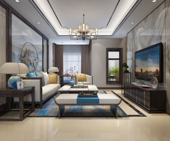 New Chinese Style A Living Room-ID:969107653