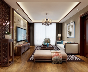 New Chinese Style A Living Room-ID:621473425