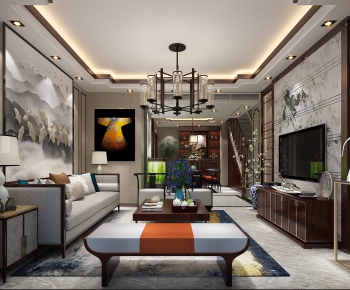 New Chinese Style A Living Room-ID:691092762