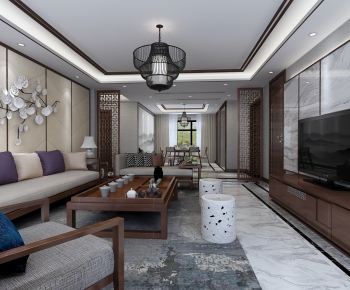 New Chinese Style A Living Room-ID:654882759