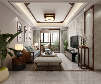 New Chinese Style A Living Room-ID:713760289