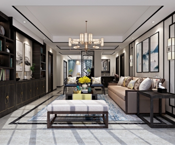 New Chinese Style A Living Room-ID:913266795