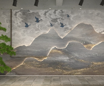 新中式造型墙山水彩绘-ID:624699241