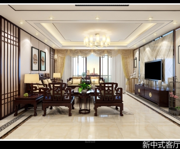 New Chinese Style A Living Room-ID:953495518