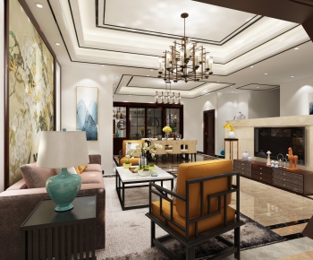 New Chinese Style A Living Room-ID:595279153