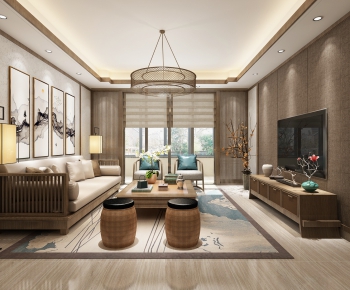 New Chinese Style A Living Room-ID:596092773