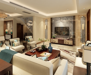 New Chinese Style A Living Room-ID:300096486