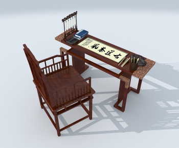 Chinese Style Computer Desk And Chair-ID:611194882