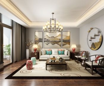 New Chinese Style A Living Room-ID:783288919