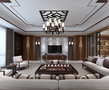 New Chinese Style A Living Room-ID:741038372