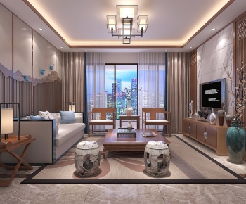 New Chinese Style A Living Room-ID:980941477
