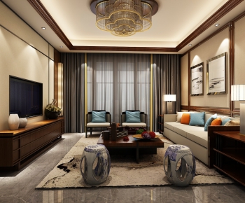 New Chinese Style A Living Room-ID:994166469