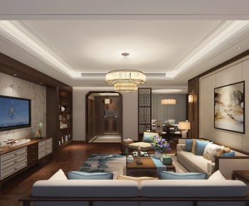 New Chinese Style A Living Room-ID:646552449