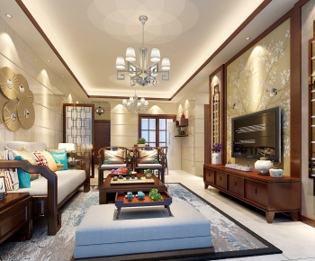 New Chinese Style A Living Room-ID:421238928