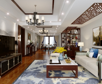 New Chinese Style A Living Room-ID:942235237