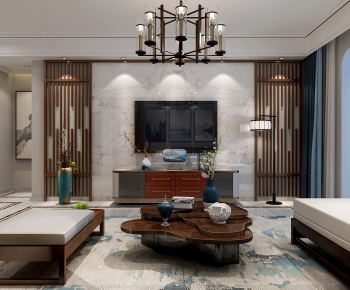 New Chinese Style A Living Room-ID:966896395