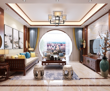 New Chinese Style A Living Room-ID:845273629