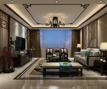 New Chinese Style A Living Room-ID:805631686