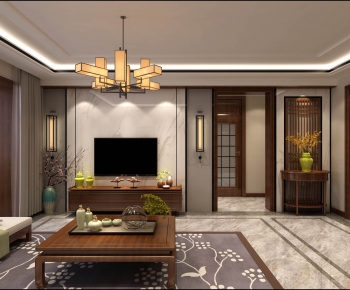 New Chinese Style A Living Room-ID:912272191