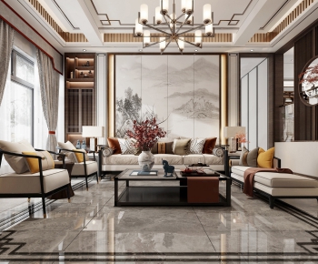 New Chinese Style A Living Room-ID:734268663