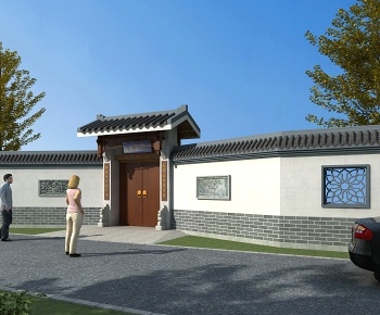 中式大门围墙-id:995223