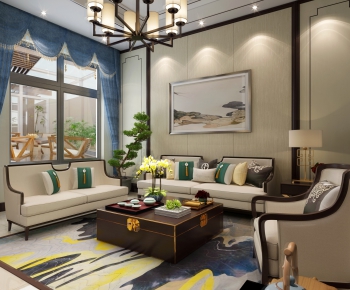 New Chinese Style A Living Room-ID:445674816