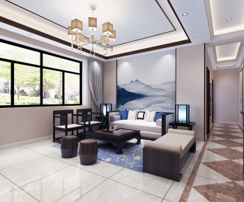New Chinese Style A Living Room-ID:866255433