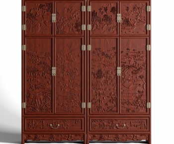 中式古典仿古浮雕花红木衣柜-ID:176432345