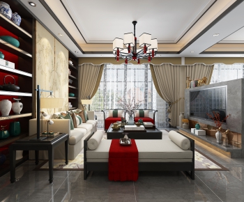 New Chinese Style A Living Room-ID:306037939