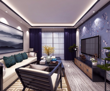 New Chinese Style A Living Room-ID:699542283