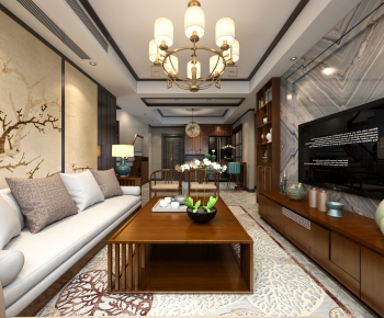 New Chinese Style A Living Room-ID:617617127