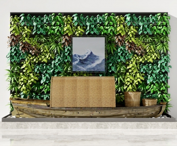 新中式小木船 植物墙-ID:916611325