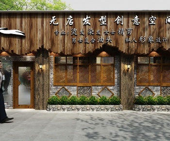 多场景-乡村复古理发店门面门头-id:1001689