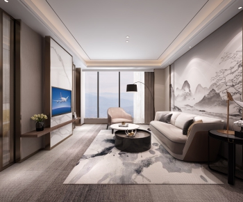 New Chinese Style A Living Room-ID:442591228